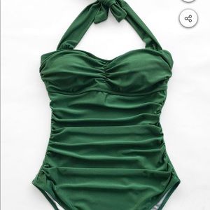 Forest Green Shirring one-piece swimsuit